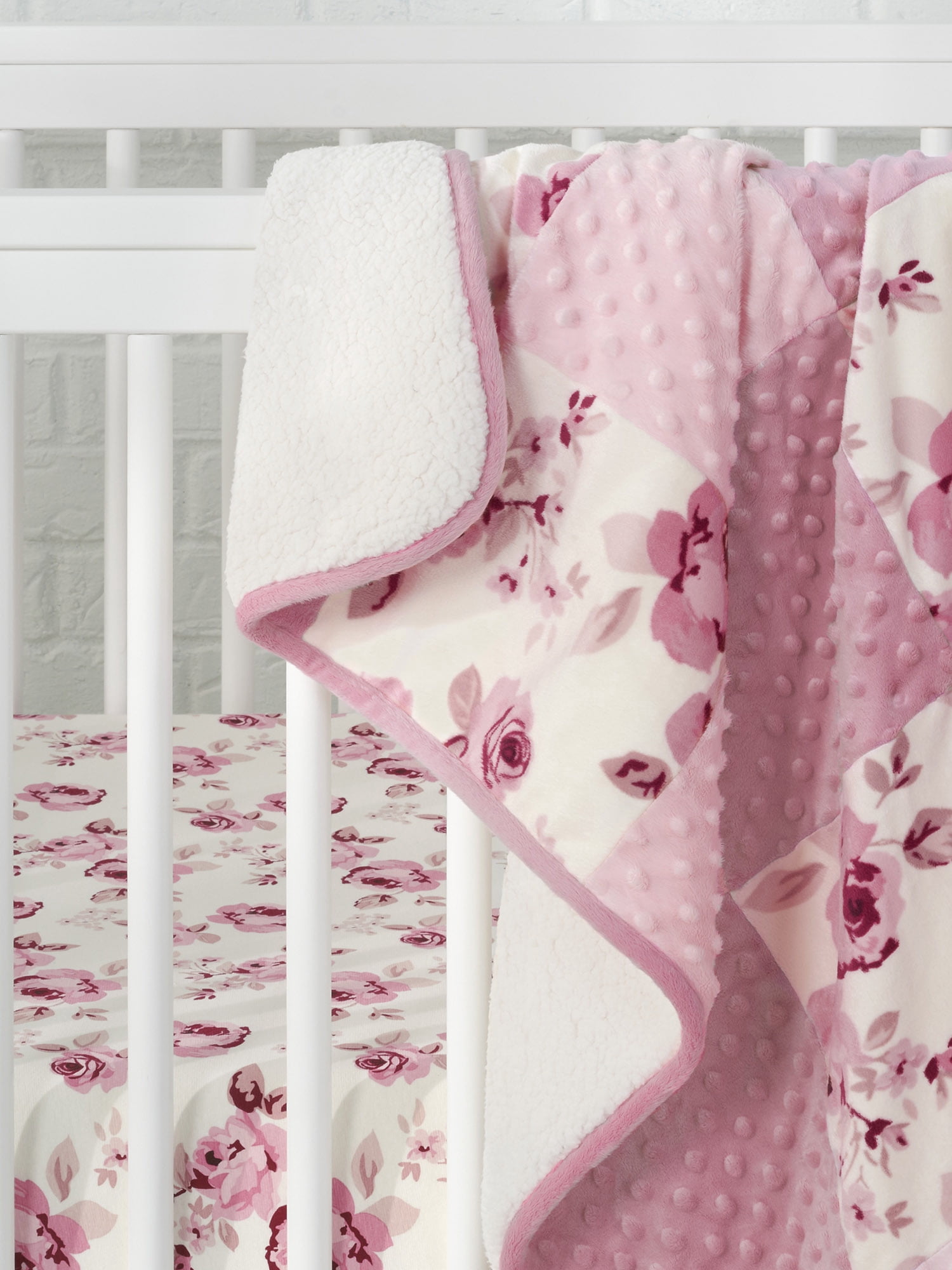 Modern Moments by Gerber Baby & Toddler Girl Super Soft Patchwork Blanket, Pink Roses