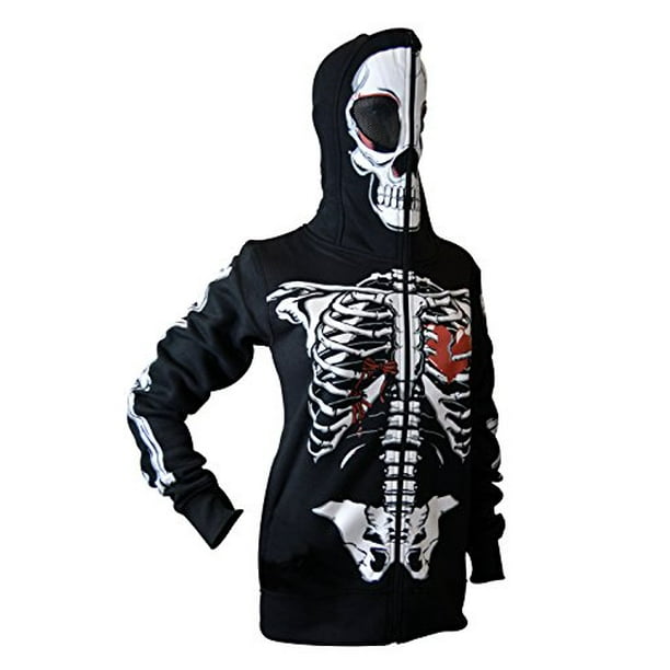 SKYLINEWEARS Women Halloween Costumes Full Face Mask Skeleton Skull Hoodie  Sweatshirt Long Sleeve Hoodie Black M 