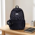thumbnail image 3 of Bow Embroidery School Backpack, Star Print Backpack with Mini Pendant Bag, Lightweight Loptop Backpack for Travel Shopping (Black), 3 of 6
