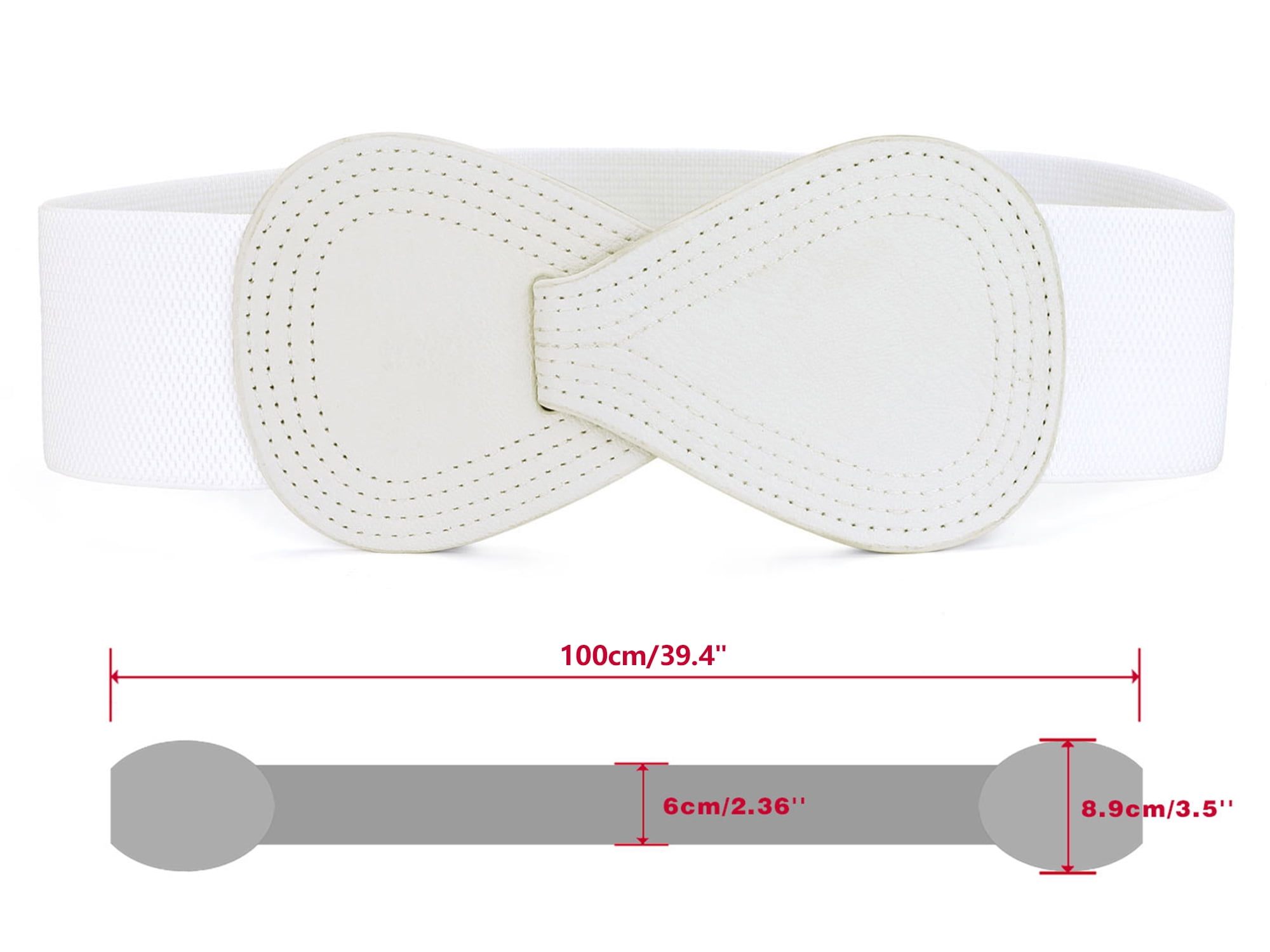 DARING DIVA Women's Plus Buckle Faux Leather Waist Belt 2 Pcs 39.4"x2.36" White