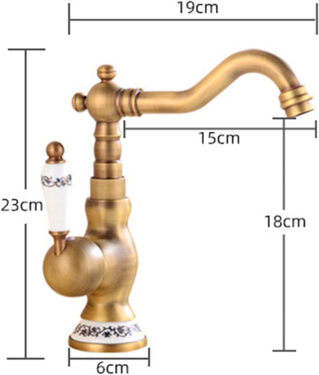 Vintage Sink Faucet Bathroom Antique, 360 Swivel Spout Antique Brass, Cold Hot Mixer Vintage Vanity Tap, Single Handle Bathroom Sink Faucet, B
