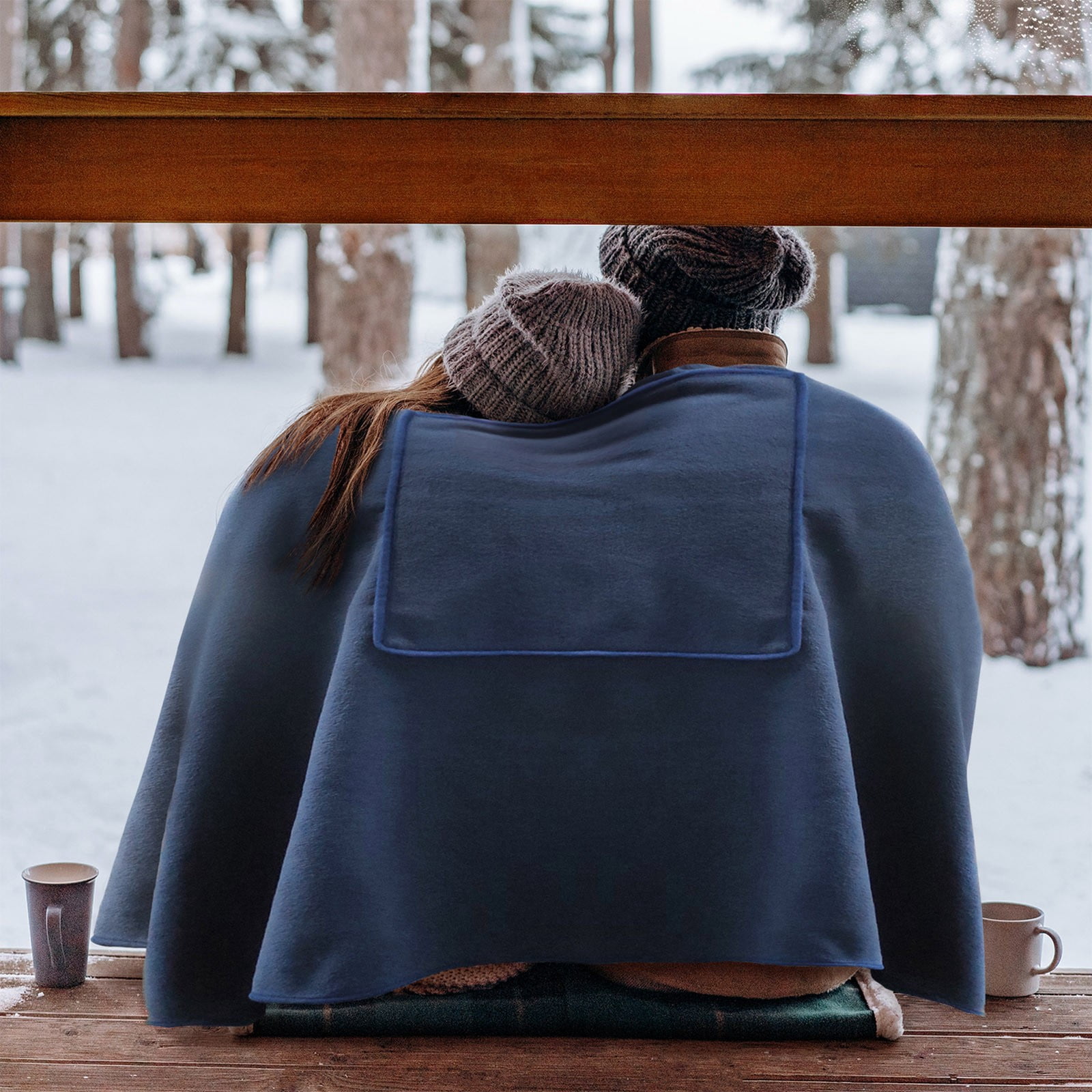 Wearable Heated Blanket, Soft Cozy Heating Wrap Poncho Knit Shawl, Zippered Wrap Warming Blankets Winter Xmas Birthday Gifts, E