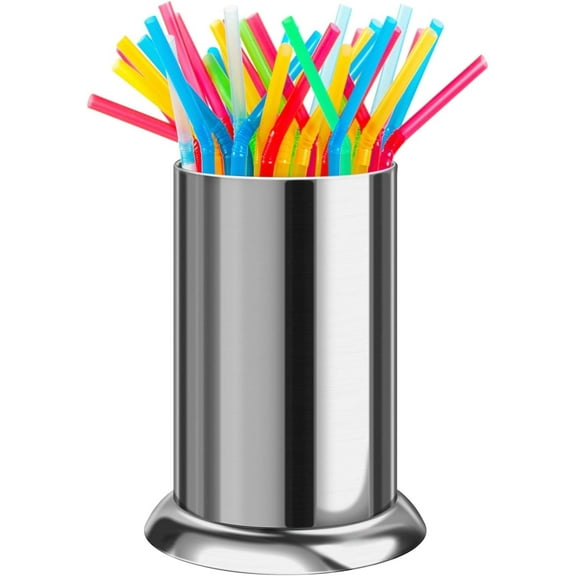 Straw Holder for Counter,Spoon Holder Stainless Steel Straw Holder Chopsticks Holder Coffee Stirrers Holder Straw Dispenser for Counter 6.5" x 4.9"