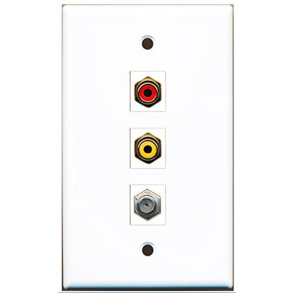 RiteAV - 1 Port RCA Red and 1 Port RCA Yellow and 1 Port Coax Cable TV- F-Type Wall Plate