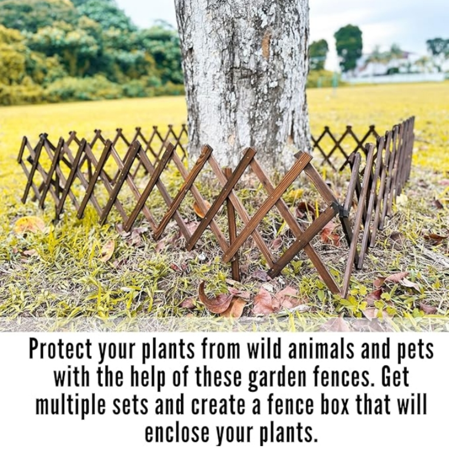 Garden Fence - 4 Pack, Total 24ft (L) Wooden Lattice Flower Edging for Yard Lawn Landscape Patio Outdoor D r, Expandable Plant Garden Trellis Animal Barrier Fence No Dig Panel for Small Dog