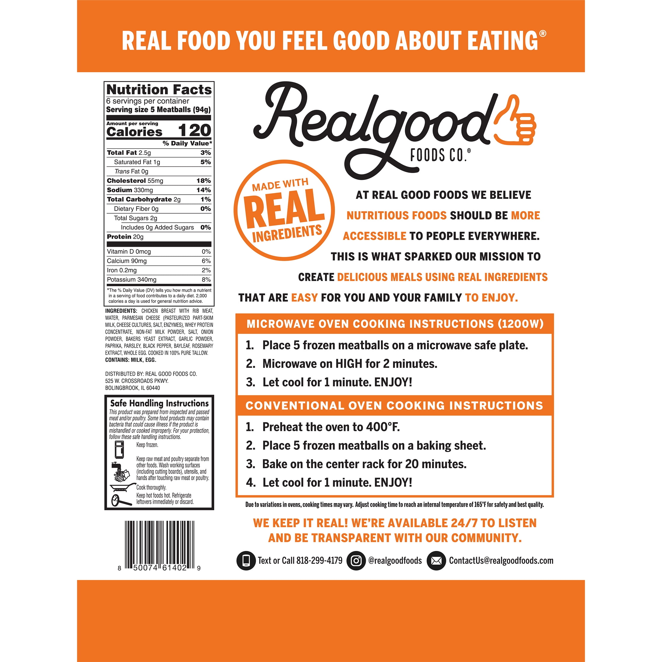 Real Good Foods Co. Gluten-Free Homestyle Chicken Meatballs, 20oz Bag (Frozen)