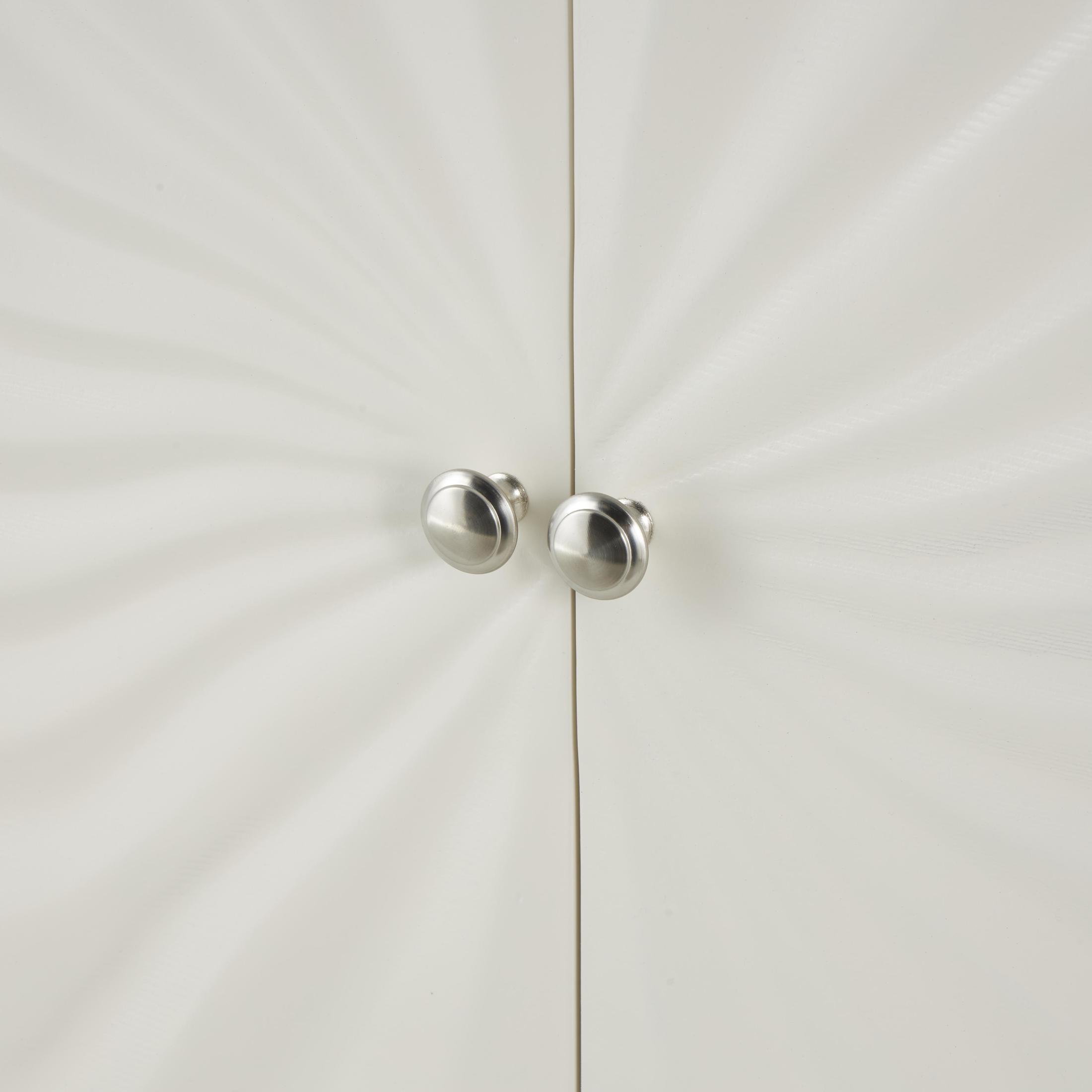 DecMode 35" x 32" White Wooden 2 Door Cabinet with Silver Knobs and Legs, 1-Piece