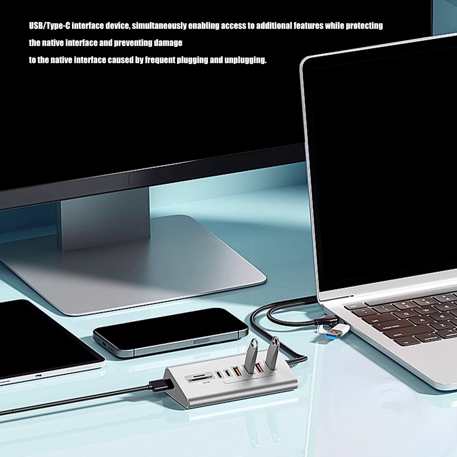 Portable USB C Hubs Adapter Aluminum Alloy USB 3.2 10Gbps SDTF Card Reader Plugs and Play for Laptop