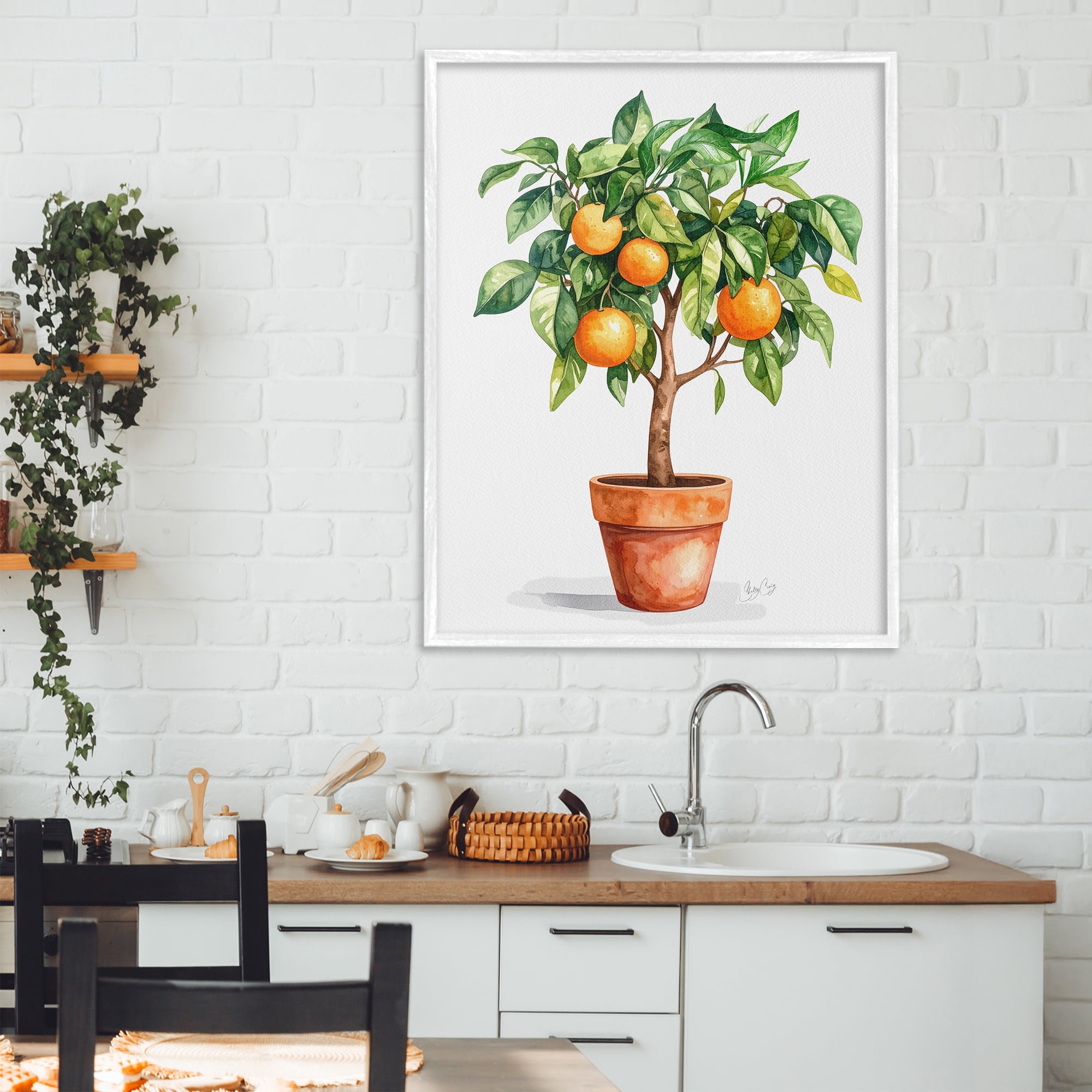 Stupell Industries Potted Orange Tree White Framed Giclee Art, design by Shelly Craig