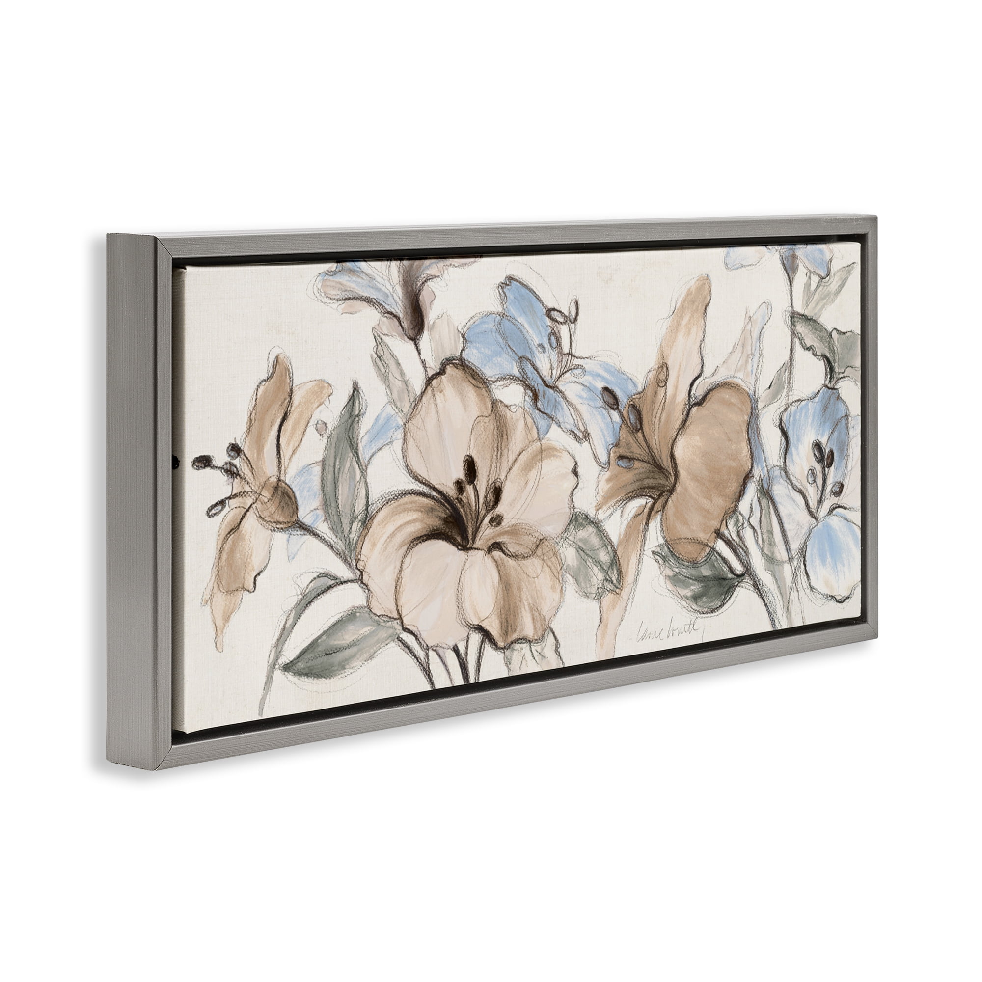 Stupell Industries Whispering Florals Neutral Gray Framed Floater Canvas Wall Art, design by Lanie Loreth