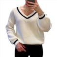 thumbnail image 3 of Suéteres de Cuello en V para Mujer, Jerseys de Punto Ligeros de Larga, Tops M, 3 of 8