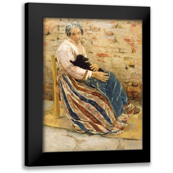 Liebermann, Max 12x14 Black Modern Framed Museum Art Print Titled - An Old Woman with Cat