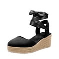 thumbnail image 6 of Rokment Espadrilles Platform Dressy Shoes for Women Bride Wedding Summer Fall Elegant Casual Leather Pointed Closed Toe Wedge Heeled Satin Strappy Sandals Black Size 6, 6 of 6