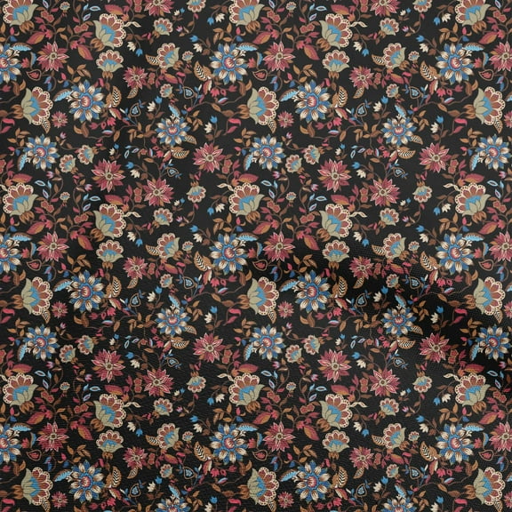 oneOone Polyester Spandex Black Fabric Asian Suzani Sewing Material Print Fabric By The Yard 56 Inch Wide
