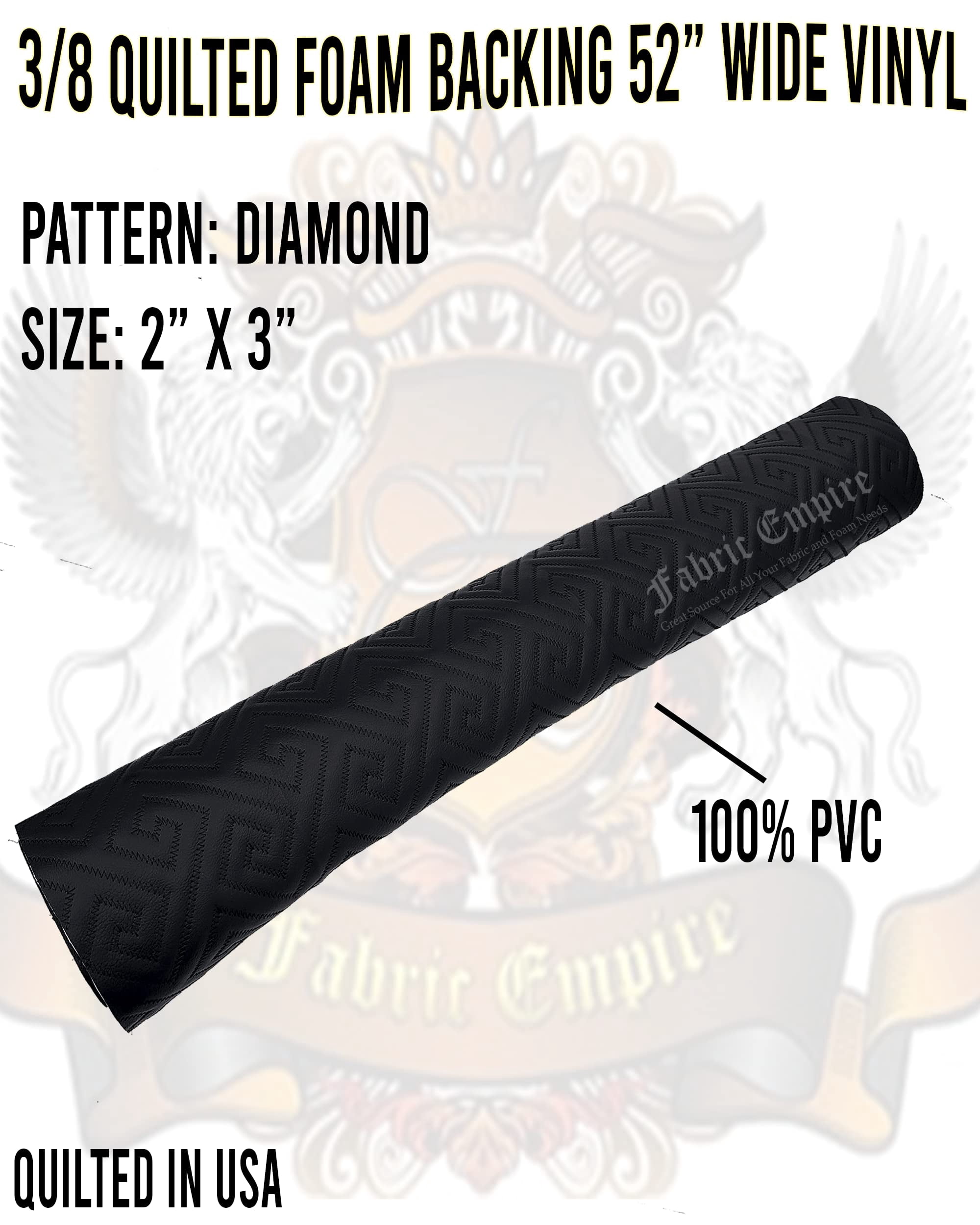 Vinyl Quilted Foam Fabric w 3/8" Foam Backing Upholstery / 52" Wide/Sold by The Yard/ Car Interiors, Door Panels, Dashboards, Headliners, Liners, Seating (Black Grecca w HQ Black Thread, Greek Key)