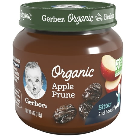 Gerber Organic 2nd Foods Apple Prune Baby, 4 oz Glass Jar (Pack of