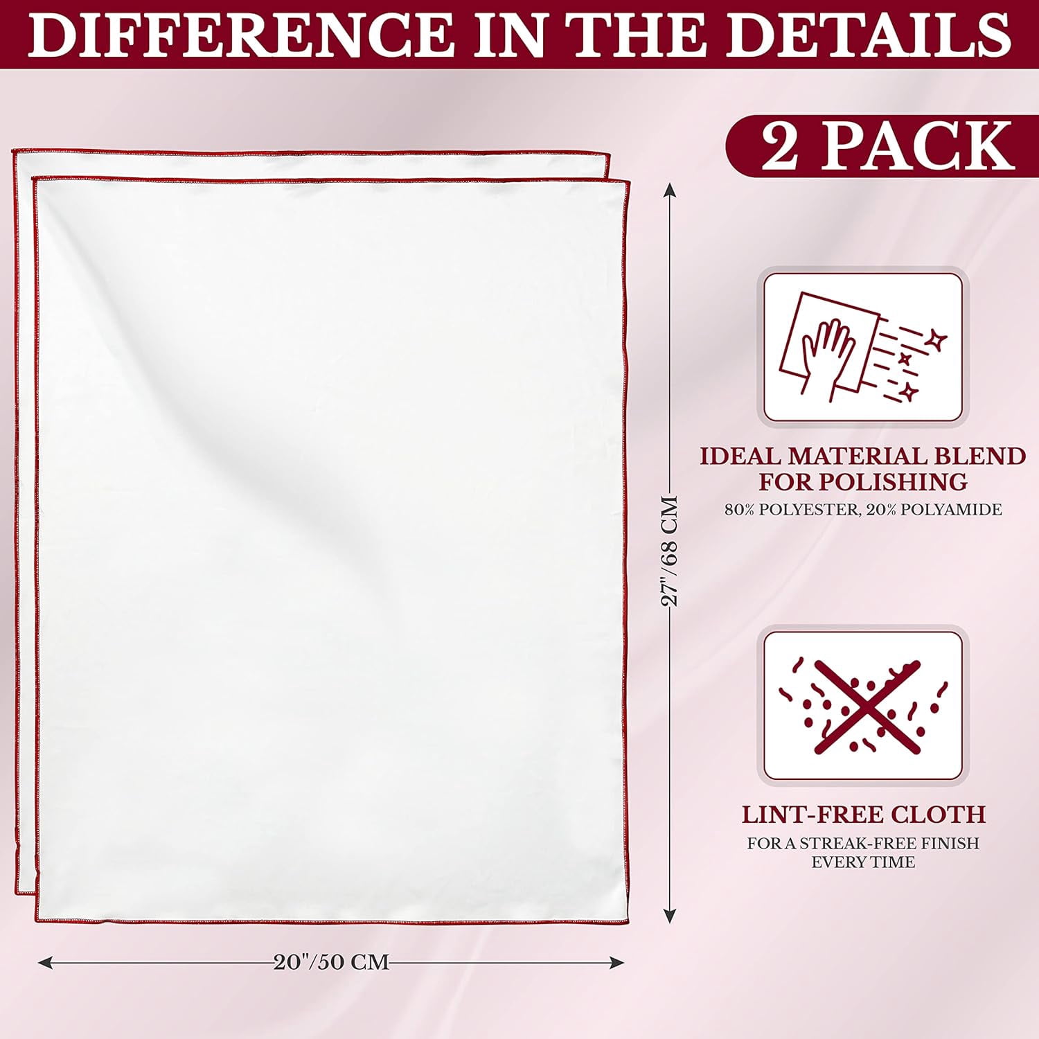 The 2-Pack Premium Microfiber Wine Glass Polishing Cloths, Large Lint-Free Drying Towels for Glasses, Stemware, Glassware, Camera Lenses, 25 Inch X 20 (White, 2 Count)