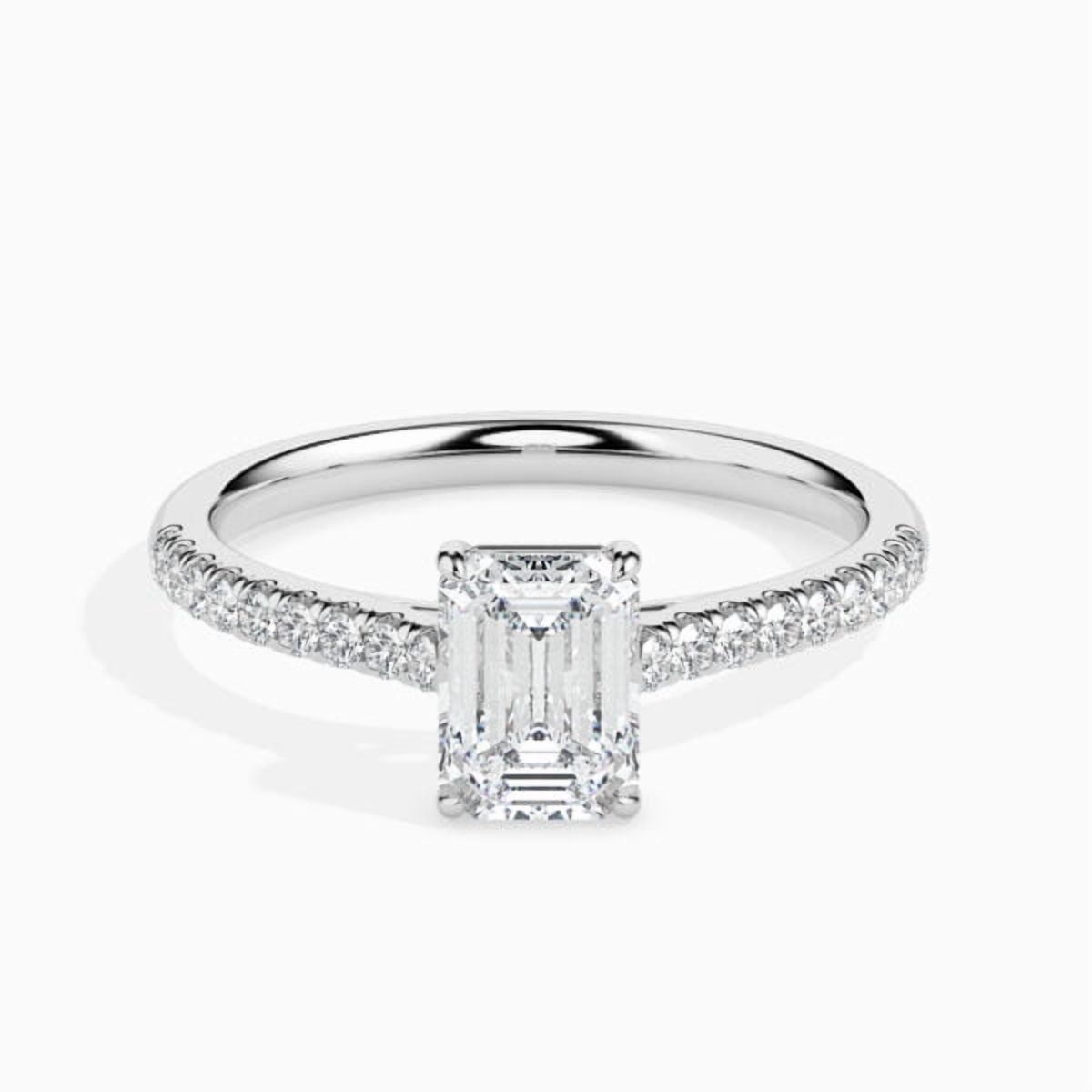 1 Carat Unique IGI Certified Lab Grown Diamond Anniversary Ring for Women 10K White Gold | Emerald Cut Side Stone Diamond Rings | Size 7 Diamond-Capitals