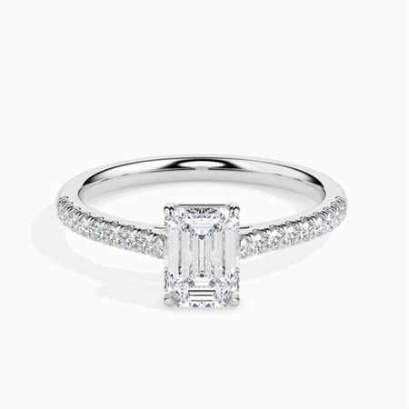 1 Carat Unique IGI Certified Lab Grown Diamond Anniversary Ring for Women 10K White Gold | Emerald Cut Side Stone Diamond Rings | Size 7 Diamond-Capitals