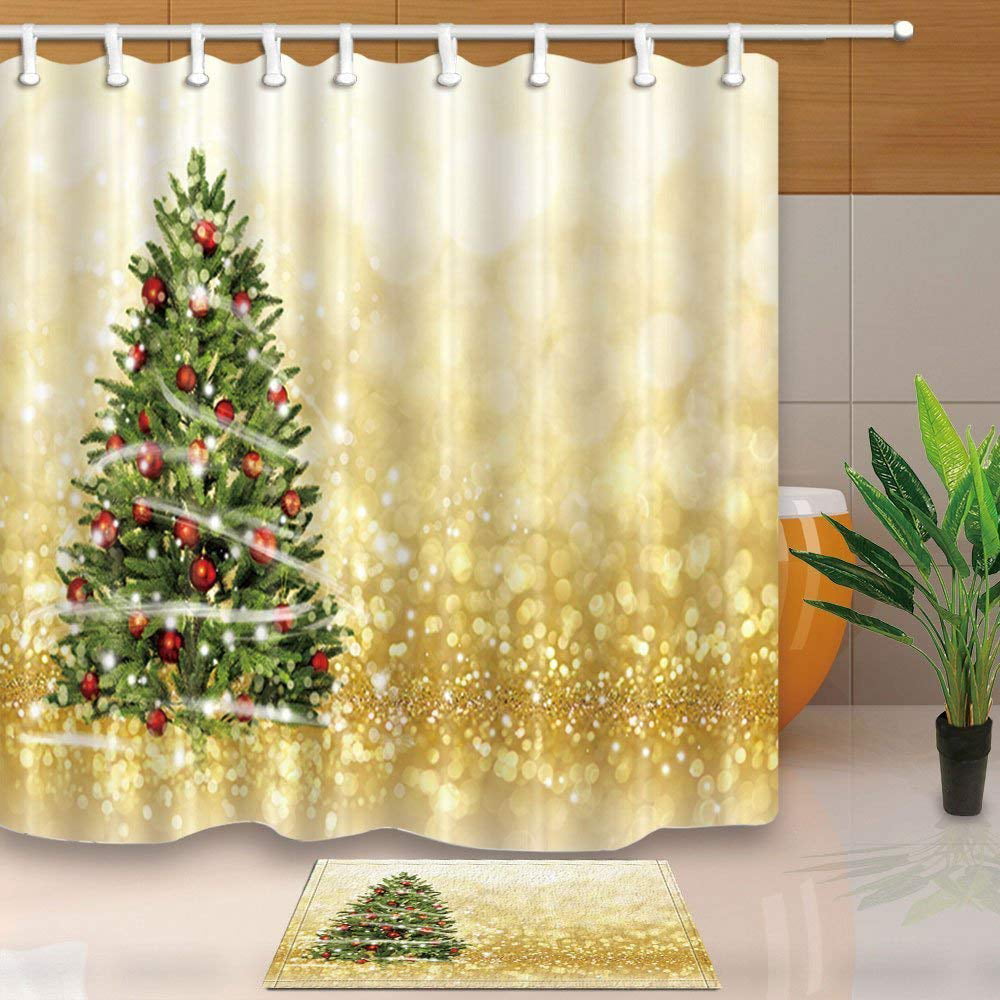 Waterproof Fabric 60x72 Inch Shower Curtain Bath Decor Christmas Tree Snow Stair 