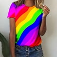 thumbnail image 2 of Penkiiy T-Shirt Coloré pour Femmes Col Rond Arc-en-Ciel Manches Courtes Chemise Basique Haut Blouse 2TG Multicolore, 2 of 6