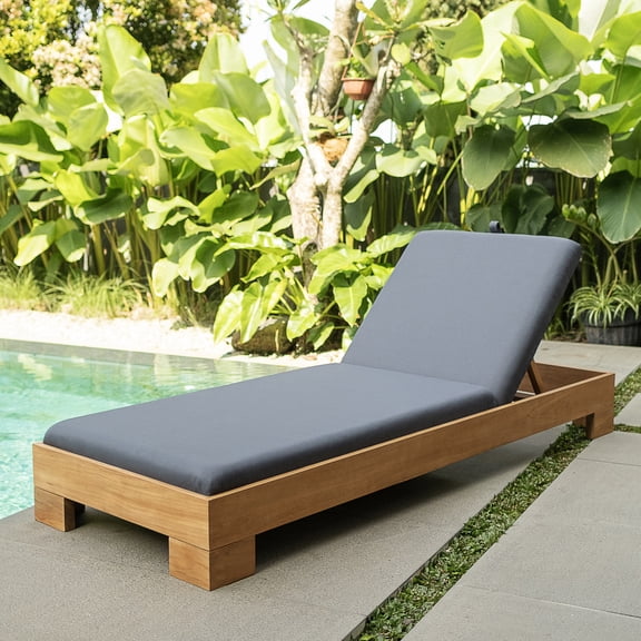 Crestwood Garden Malibu Teak Wood Outdoor Chaise Lounge Gray Padded Seat – FREE Furniture Cover