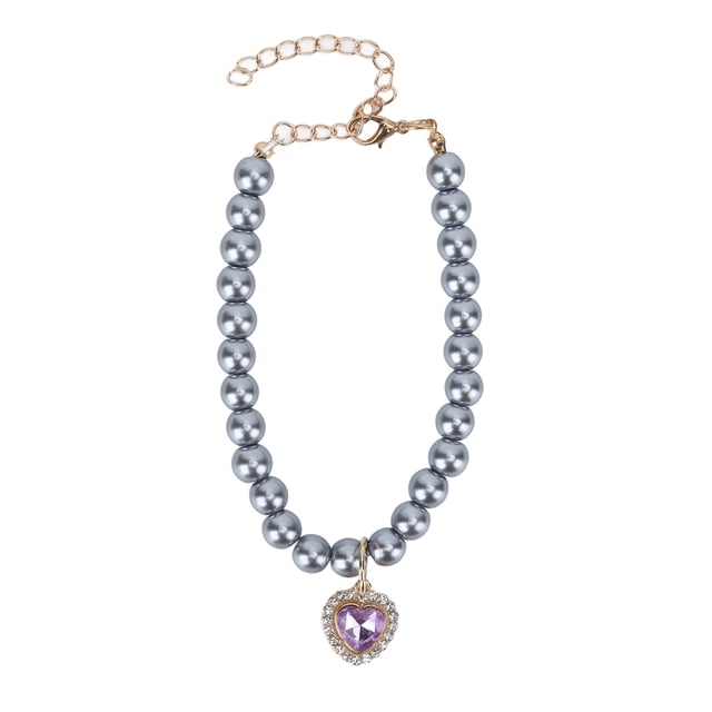 Collar para mascotas, collar ajustable con forma de corazón, colgante para perro, para cachorro, gato, fiesta diaria, gris, morado