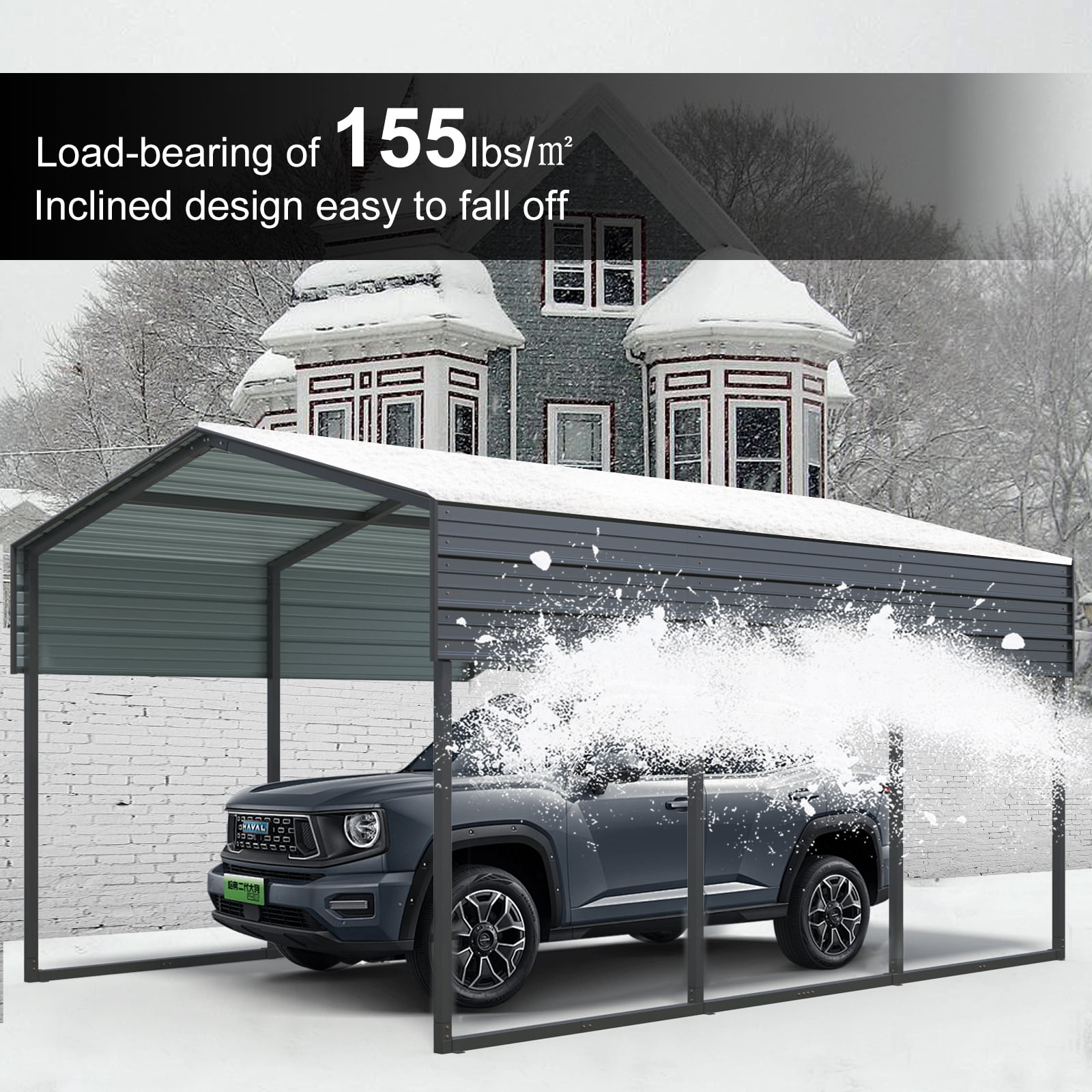 Roninkier 10 X 15 ft Outdoor Metal Carport with Galvanized Steel Roof and Frame for Driveway Car