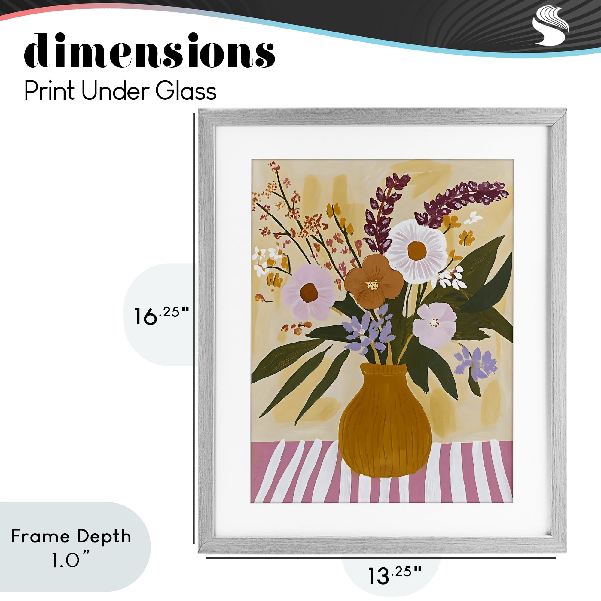 Stupell Industries Boho Flowers on Pink Stripes Gray Framed Print Under Glass, design by Creative Studio