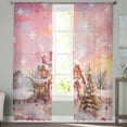 thumbnail image 2 of Pink Christmas Sheer Curtains 63 Inches Length 2 Panels Set, Window Sheer Curtains for Living Room/Bedroom, Snowflake Watercolor Xmas Tree Light Filtering Rod Pocket Curtain 52'' x 63'' x 2, 2 of 7