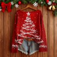 thumbnail image 2 of Telankuip Christmas Sweaters for Women Boat Neck Imitation Ribbing Knit Sweater Pullovers 2025 Trendy Long Sleeve Drop Shoulder Xmas Tree Printed Holiday Tops XL, 2 of 3