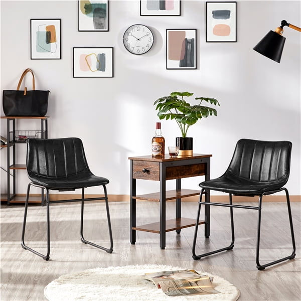 Alden Design Armless Faux Leather, Black Leather Dining Chairs