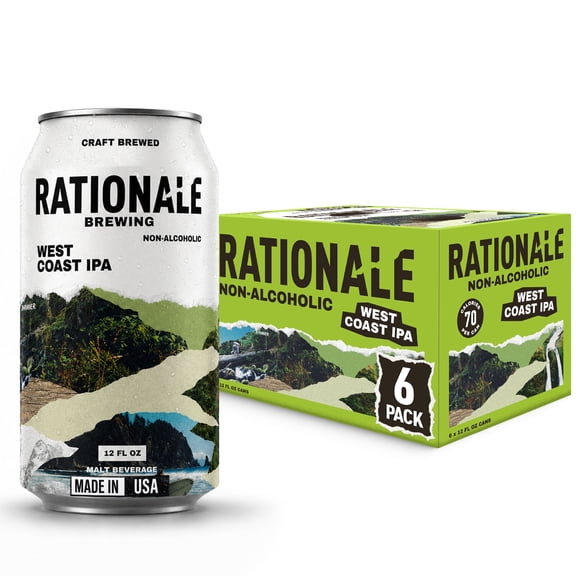 Rationale Brewing Non-Alcoholic West Coast IPA, 6 Pack, 12 fl oz Cans, Premium Craft Non-Alcoholic Beer, Zero Alcohol, Low Calorie, Award Winning Non-Alcoholic Drink Alternative