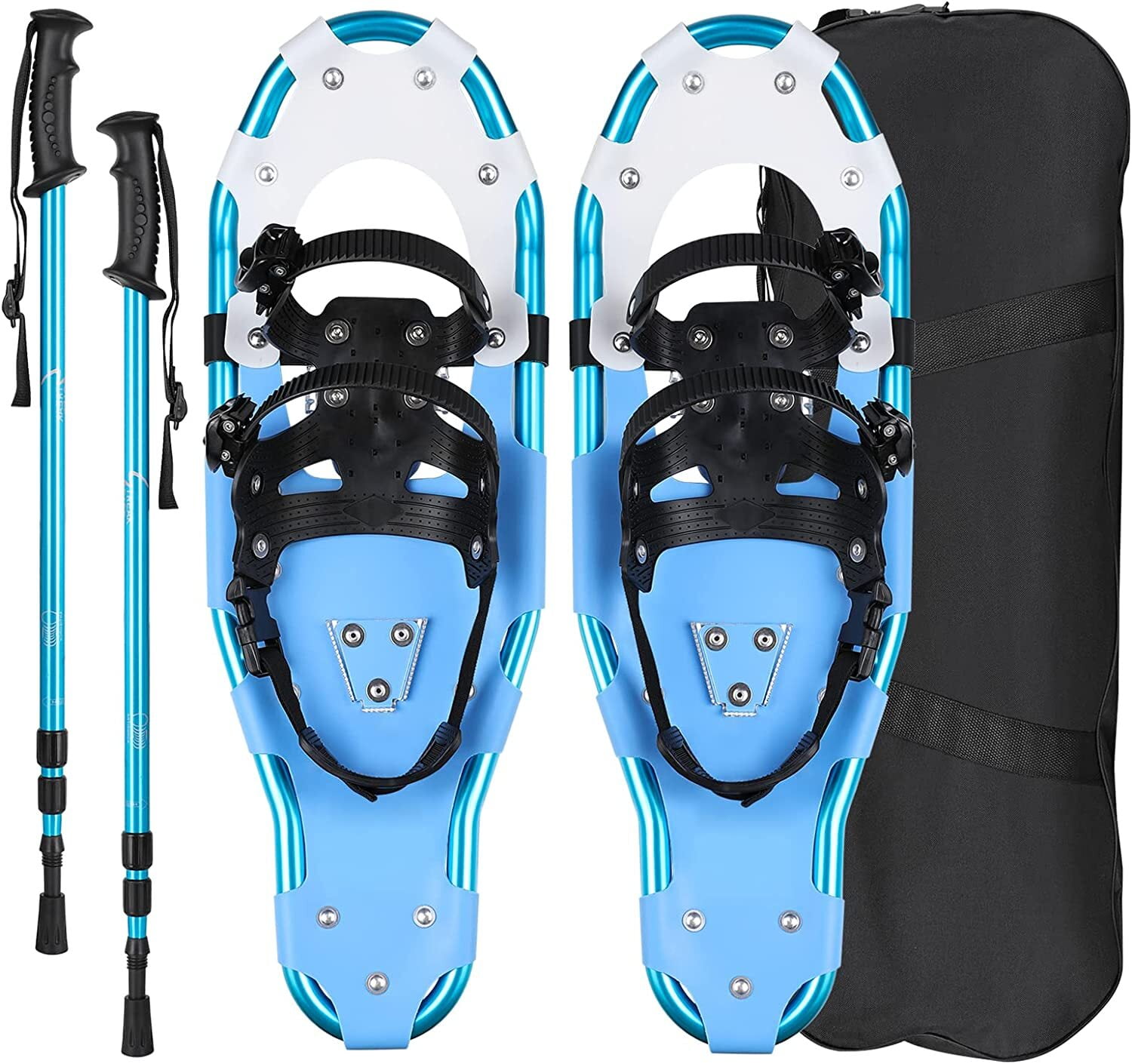Homfa 3in1 Blue Aluminum Frame Snowshoe Set with Adjustable Hiking