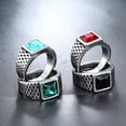 thumbnail image 3 of PAMTIER Unisex Stainless Steel Personality Vintage Game of Chess Pattern Square Cut Green Gemstone Biker Ring Punk Statement Silver Size 13, 3 of 4