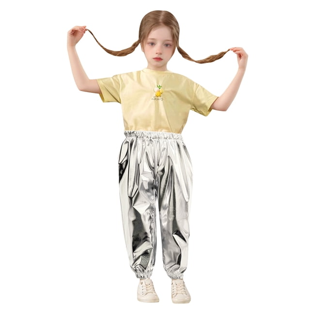 Liyamei Bronzed Bright Straight Pants Children's Stretch Dance Closing Pants,7-8 Years
