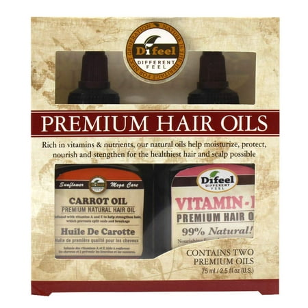 Difeel Premium Natural Hair Oil - Carrot Oil AND Vitamin E Oil 2.5 oz. (2-PC SET) -Strengthening hair oil, Best Treatment for Hair Thickening/Thinning Hair, Thinning Hair oil, Hair oil for hair
