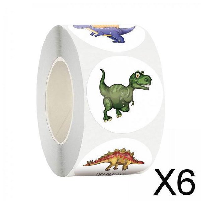 6x 500 Unidades/rollo de Pegatinas de Dinosaurios, Pegatinas para álbumes de Recortes, Animales, Decoración Decorativa, Caja de Regalos, Pegatinas de 6 piezas