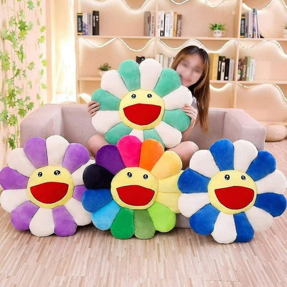 Plush sunflower pillow, smiling face Haruki Murakami flower floor pillow - ZJKDGJKJ