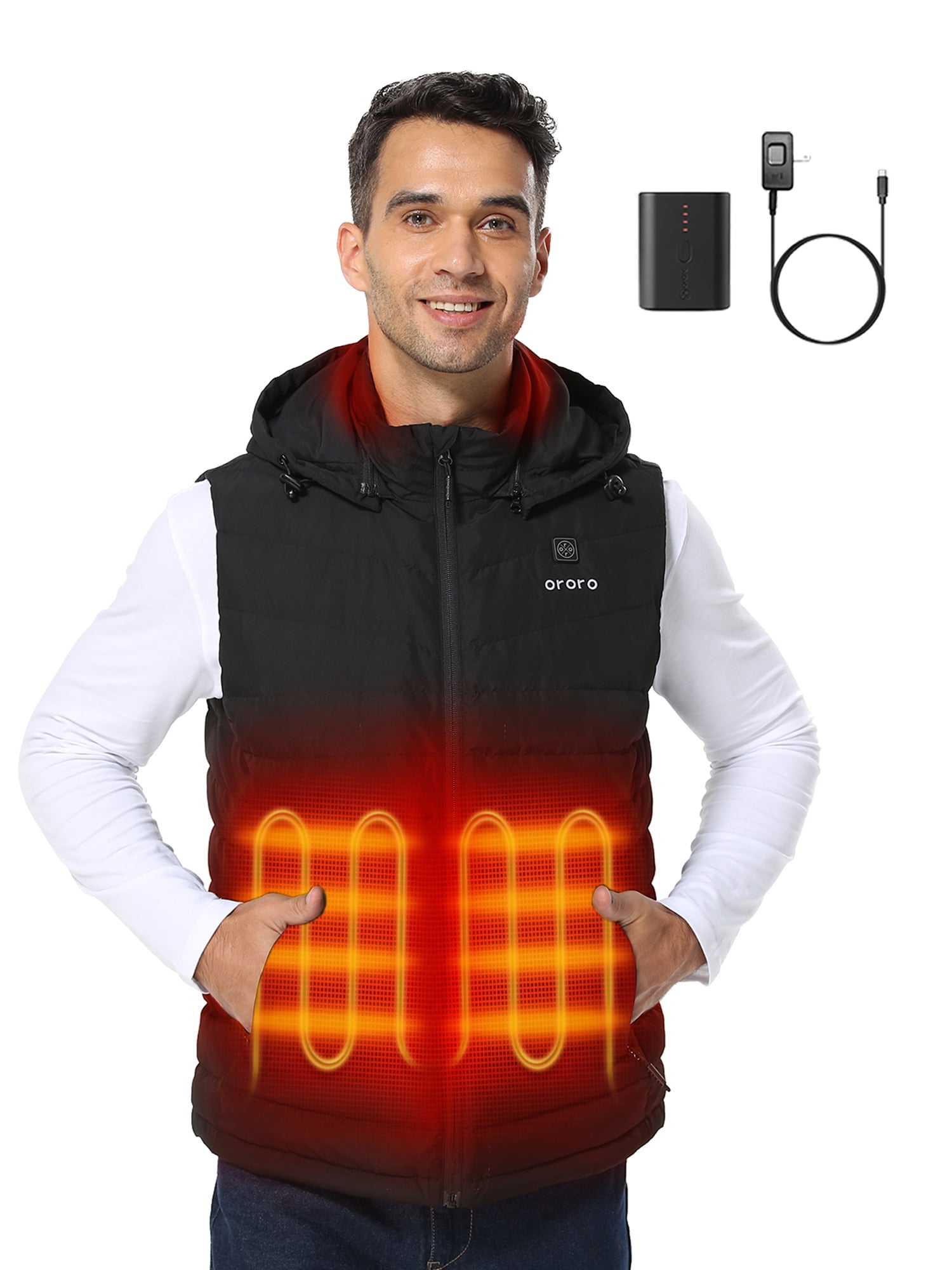 ORORO Men's Heated Lightweight Down Vest with AllNew Battery Pack