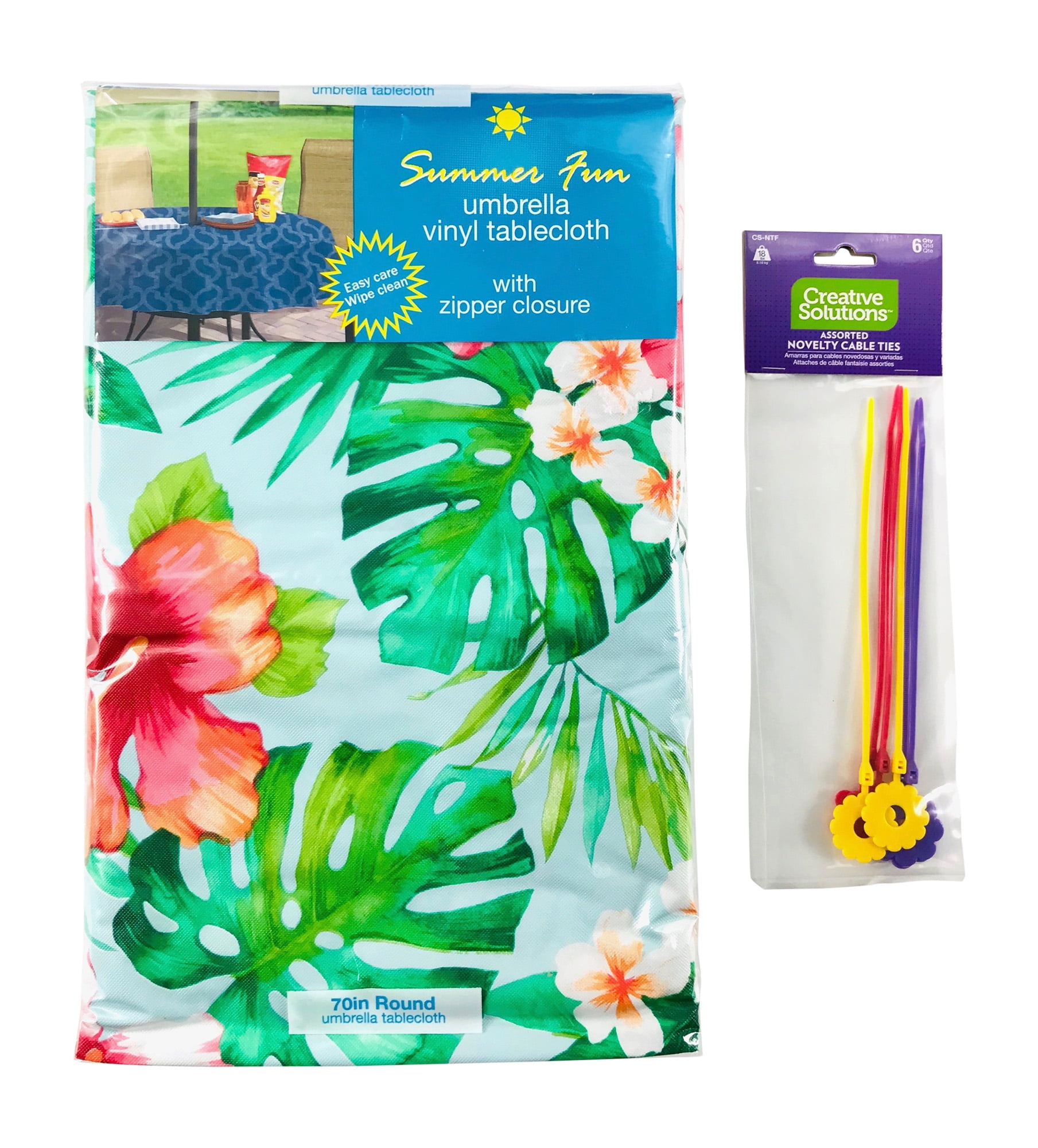 Elrene Summer Vinyl Tablecloths Umbrella Hole with Zipper 52" x 70