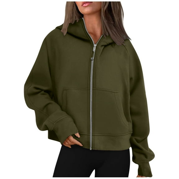 Xcmzpl Womens Zip Up Hoodies Basic Solid Color Hooded Sweatshirt Fashion Pullover Tops Cotton Long Sleeve T-shirts Fall Fashion