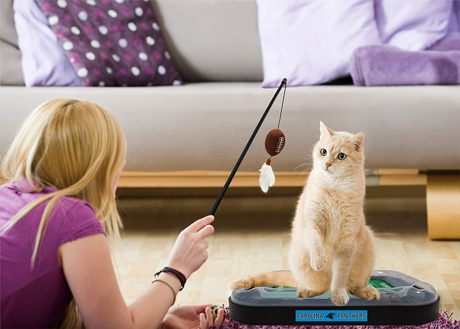 NFL Carolina Panthers CAT Scratcher Toy with Catnip Plush & Feather Cat and Kitty Toy