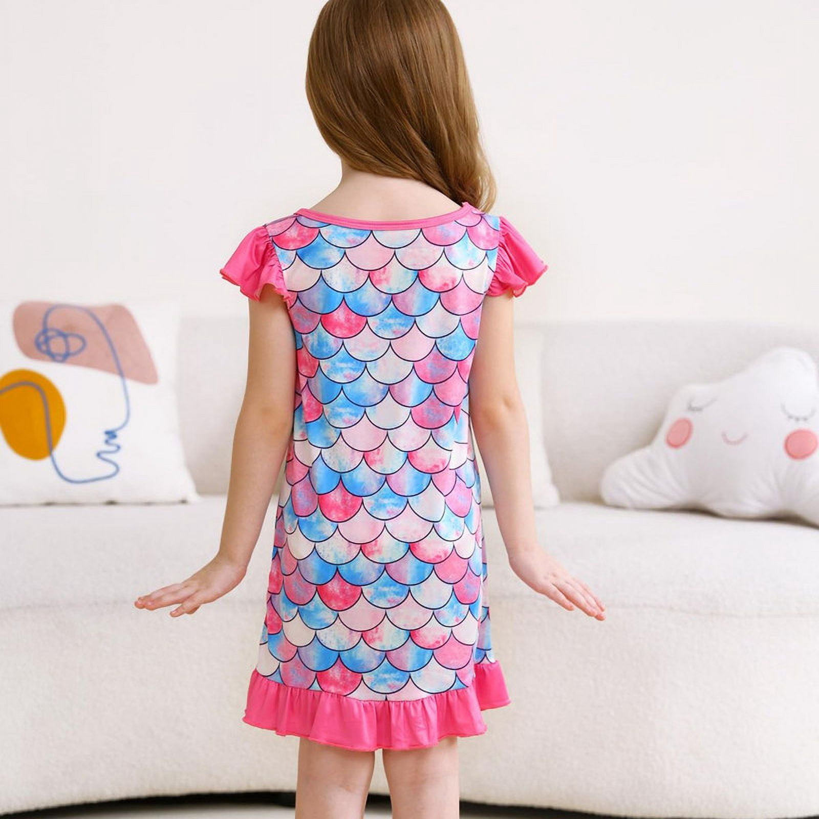Jurebecia Girls Nightgowns Mermaid Pajamas Princess Toddler Nightgown Sleepwear Nightie for Kids Little Girls 110 cm 3-4 Years