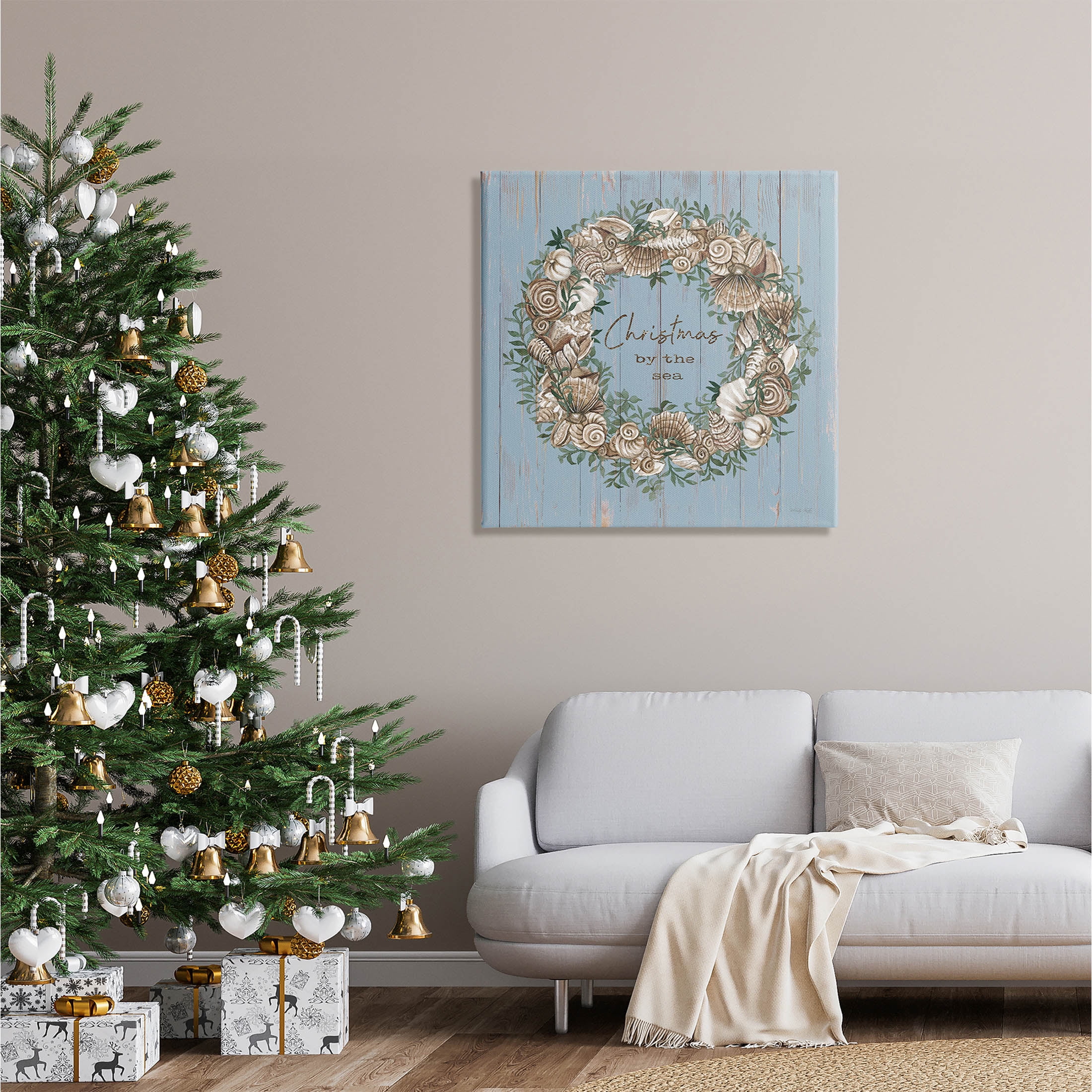 Christmas By The Sea Shell Wreath Holiday Graphic Art Gallery Wrapped Canvas Print Wall Art