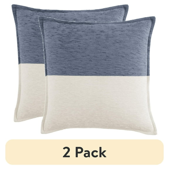 (2 pack) Mainstays 18" x 18" Two-Toned Washed Indigo Polyester Cotton Square Decorative Throw Pillow