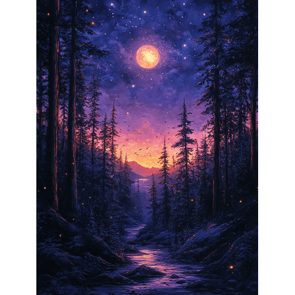 Moonlit Forest River Canvas Print/Wall Art， Perfect for Living Room， Bedroom， Bathroom， Office， and Gallery Wall Decor.