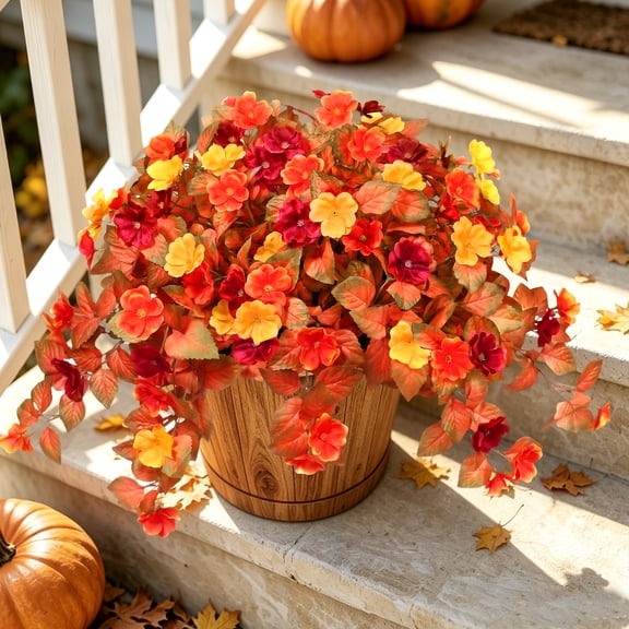 AcerichFad Artificial Fall Hanging Flowers Outdoor, 2PCS 21” Autumn Fake Silk Flowers Faux Plants Fall Decorations for Home Outside Yard Garden Porch Patio