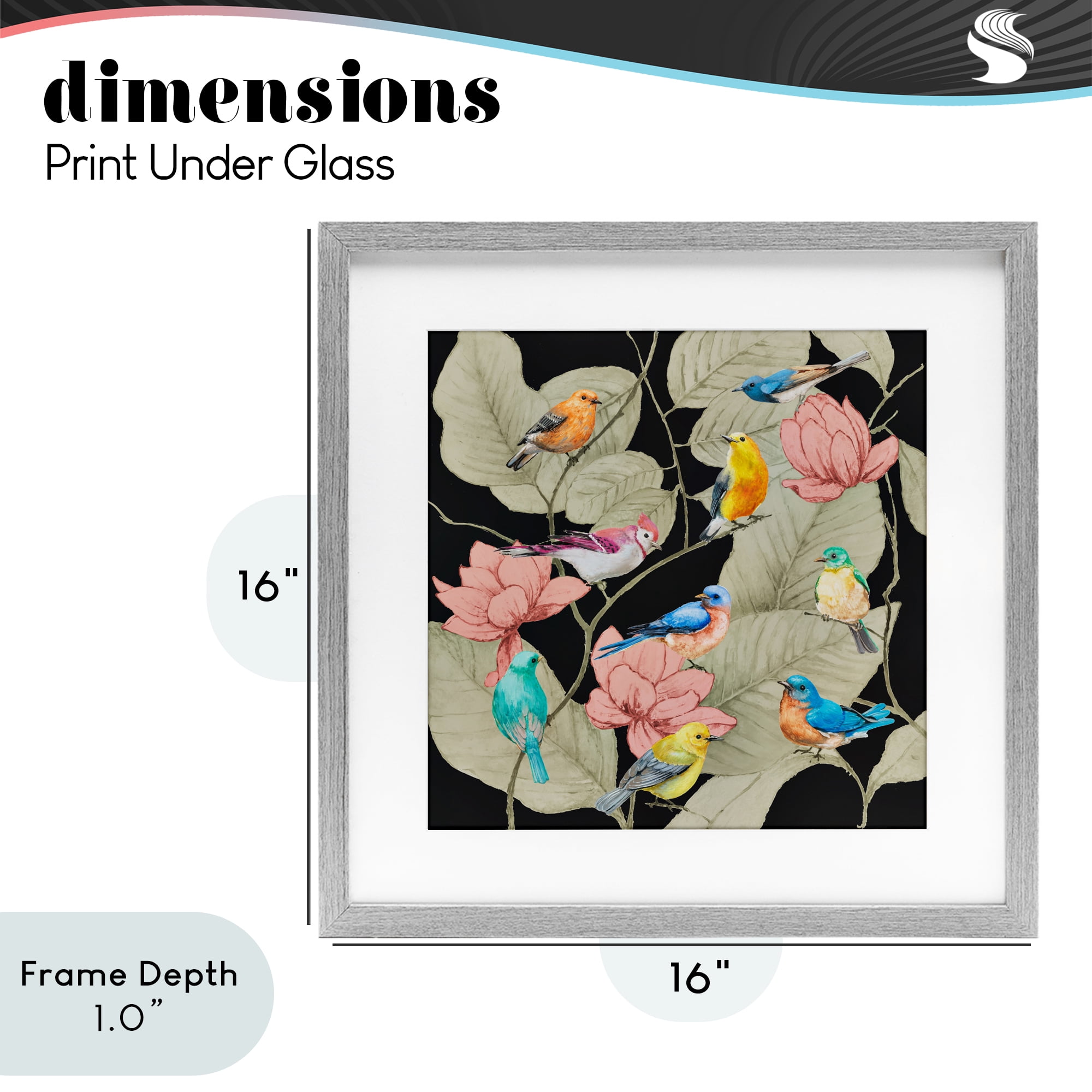 Stupell Industries Colorful Birds & Leaf Motif Gray Framed Print Under Glass, design by Lorenzo Collective