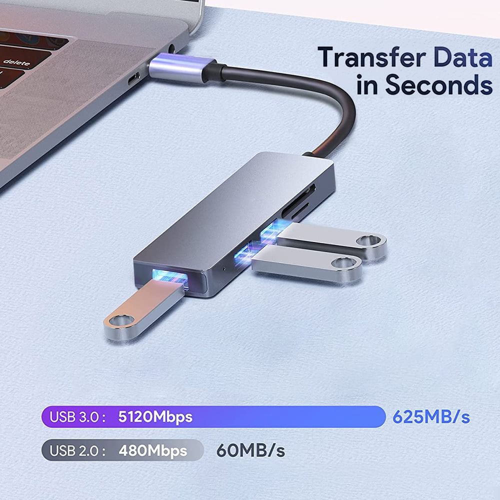 USB C Hub, 5 in 1 Type C Adapter Hub with 3 USB 3.0 Ports & SD/TF Card Reader Compatible for New MacBook Pro/Air, ChromeBook,Surface, Samsung S9/S8 and More